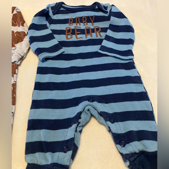 Carter's Brown Bear and Blue Striped Rompers - Picture 4 of 5